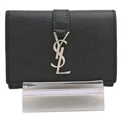 サンローラン YSLライン オリガミ タイニーウォレット 三つ折り 財布 ブラック シルバー金具 Bランク ys3636yy