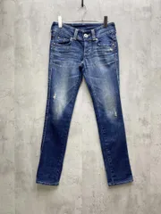 Miss EDWIN ミスエドウィン BTL516 ダメージ加工 刺繍パッチ ローライズ スキニー デニムパンツ size28x32/青 ■■レディース