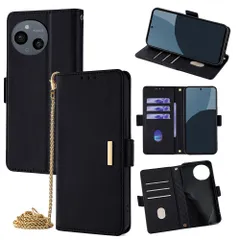 AQUOS Sense9(SH-53E/SHG14/SH-M29)/AQUOS Sense8(SHG11/SH-54D/SH-M26) 手帳型スマホケース レディース｜高見え金属プレート付き｜金属チェーンショルダー対応｜多機種対応 【ブラック XJT】