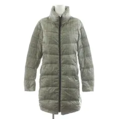 ユニクロ UNIQLO ダウンコート L ベージュ 黒 ブラック チェック柄 スタンドカラー ロング丈 /AN74 ■GY58