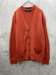 POLO RALPH LAUREN ポロ ラルフローレン 薄手 ウール100% 羊革エルボーパッチ付き カーディガン sizeXS/オレンジ ◇■メンズ