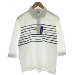 クロコダイル CROCODILE ポロシャツ L 白 ホワイト 紺 ネイビー ストライプ柄 ロゴ 七分袖 /AN15 ■GY58