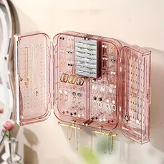 【新品?未使用】 イヤリング、ネックレス、アクセサリー用の壁掛けプラスチック収納ボックス、透明なエレガントなデザイン付きのオールイン
