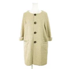 ロペピクニック ROPE Picnic コート ジャケット ロング ノーカラー 七分袖 袖口リボン ボーダー 38 ベージュ /AH5