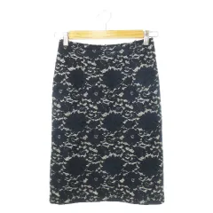 ナチュラルビューティーベーシック NATURAL BEAUTY BASIC スカート 総レース タイト ナロー ひざ丈 ボンディング ニット 小さいサイズ XS 紺 ネイビー /CK30