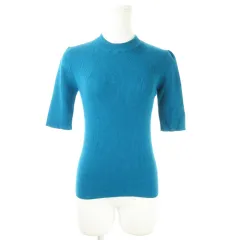 トランテアン ソン ドゥ モード 31 Sons de mode ニット セーター リブ クルーネック 五分袖 ストレッチ もっちり ワンポイント パール フェミニン 36 青 ターコイズブルー /AO14