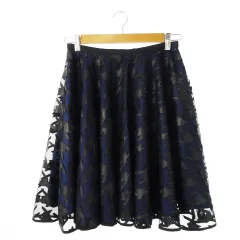 アクアガール aquagirl スカート チュール フレア ミニ 透け感 エアリー 軽やか 異素材 レザー 千鳥格子 38 黒 ブラック /CK19