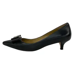 COACH(コーチ) パンプス 37.5 レディース - 黒×ダークブラウン×ゴールド リボン レザー