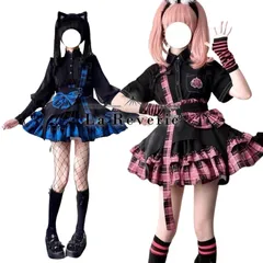 ゴシック パンク チェック コンカフェ  フリル ミニ スカート ピンク ブルー 地雷系 量産型 ロリータ 原宿 病みかわ ハイウエスト ギャザー 双子 イベント リボン ティーン レディース ファッション ティアードスカート ライブ ブラック 黒 青