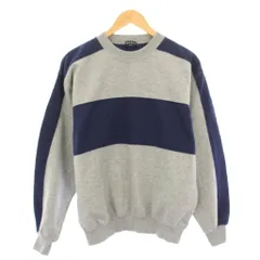 ユニクロ UNIQLO スウェット トレーナー 長袖 クルーネック ボーダー柄 バイカラー 裏起毛 ストレッチ L グレー 紺 ネイビー /BB ■GY58