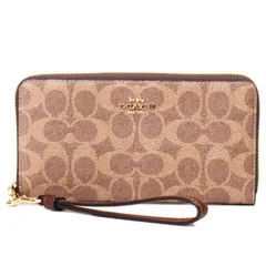 コーチ 長財布 COACH コーティングキャンバス レザー シグネチャー リストレット ロング ジップ アラウンド 長財布 タン×ブラウン CW778