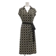 リフレクト Reflect カシュクール ワンピース 9 黒 ブラック 白 ホワイト グレー 幾何学模様 Vネック 襟付き 半袖 /SX ■GY58