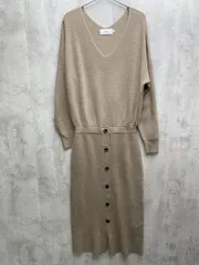 AZUL BY MOUSSY アズールバイマウジー 前後Vネック フロントボタン ニット ワンピース sizeM/ベージュ ◇■レディース