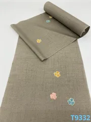 紬 染紬 金彩 紋意匠 小花 三つ葉 飛び柄 正絹 反物 T9332