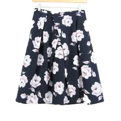 リランドチュール スカート ボトムス ギャザー フレア 花柄 日本製 未使用品 レディース 2サイズ 紺×ピンク Rirandture