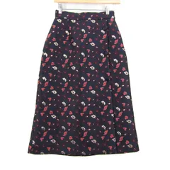 エージーバイアクアガール ロングスカート ボトムス ギャザー 花柄 レディース Sサイズ 紺×赤 AG BY AQUAGIRL 【中古】