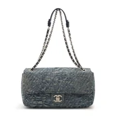 CHANEL シャネル カメリア ココマーク チェーンショルダー ショルダーバッグ デニム レザー ブルー シルバー金具