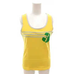 アディダス adidas 美品 タンクトップ L 黄色 イエロー ノースリーブ ロゴプリント ストライプ柄 702805 JD2017 /HW ■GY58