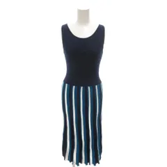 アンドクチュール And Couture リブニットロングワンピース ストライプ柄 ラウンドネック ノースリーブ 38 青 ブルー 白 ホワイト /YJ ■GY60