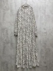 新品 ZARA ザラ 花柄 キーホールネック プリーツ切替 ロング マキシ ワンピース 薄手 sizeUSA M/白ｘ黒 ■◇レディース