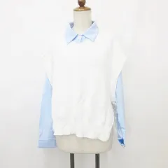 オリーブデオリーブ OLIVE des OLIVE ドリームガーデン Dream garden ベスト ブラウス 2枚セット ニット リボン 丸首 長袖 白 青 ホワイト ブルー F M