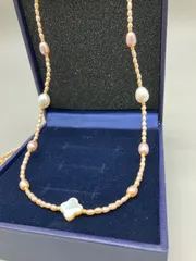 F-015-344   新品未使用　越田雅哉 淡水パール&クローバーステーションネックレス