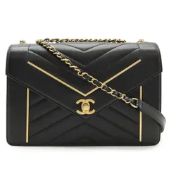CHANEL シャネル Vステッチ シェブロン ココマーク チェーンショルダー ショルダーバッグ ラムスキン ブラック 黒 ゴールド金具 A91898