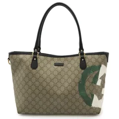 GUCCI グッチ GGスプリーム インターロッキングG トートバッグ ショルダーバッグ PVC レザー ベージュ ブラック ゴールド金具 203693