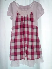 M チェック 半袖 レース 飾り スター スタイル ワンピース ミディ丈 > ノーブランド