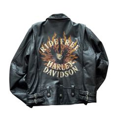 Harley-Davidson レザージャケット フレイム刺繍 - メルカリ