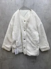 新品 JUNOAH ジュノア リバーシブルキルティングボアジャケット 中綿 ノーカラー sizeS/白  ◆■レディース