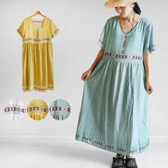 ワンピース ロングワンピース ロング ミモレ ミディアム エスニック レディース カジュアル ファッション 半袖 Vネック シンプル Aライン 体型カバー 切替え ワンポイント 薄手 アジアン きれいめ ロングワンピ 幾何学模様 プリント 涼しい