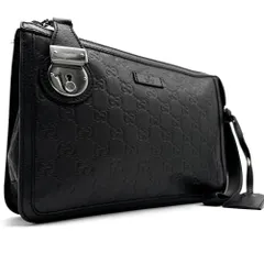 美品・正規品 GUCCI グッチ クラッチバッグ セカンドバッグ 小物入れ 手持ち ロゴプレート GG シマレザー ロゴ金具 鍵付き メンズ シリアルあり ブラック