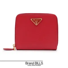 未使用品 PRADA プラダ コンパクトウォレット 折り財布 1ML036 サフィアーノ トライアングルロゴ レッド ゴールド金具 レディース