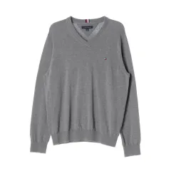 トミーヒルフィガー Vネック コットン ニット セーター グレー L