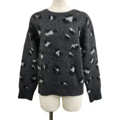 グローバルワーク GLOBAL WORK セーター ニット プルオーバー クルーネック 総柄 モヘヤ混 長袖 フリー グレー 黒 ブラック