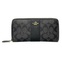 COACH(コーチ) 長財布 ラグジュアリー シグネチャー PVC レザー アコーディオン ジップ アラウンド,ヘリテージ F54630 黒