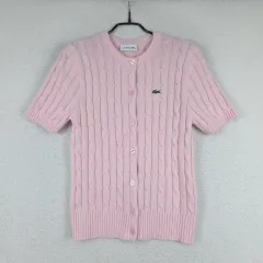 ラコステ レディース ピンク ケーブル 半袖 ニット カーディガン (55 66)