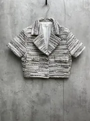 美品 Darich ダーリッチ 112413011 ミックスツイードハーフスリーブ ジャケット sizeF/ホワイト ◇■◎レディース