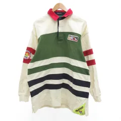 トミーヒルフィガー TOMMY HILFIGER ラガーシャツ 長袖 ボーダー ポロ L 白 ホワイト 紺 ネイビー カーキ /JS ■GY61