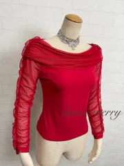 Mサイズ　社交ダンス　赤　トップス　レッスン　パーティ　シンプル　2011　オフショルダー　タンゴ　ラテン