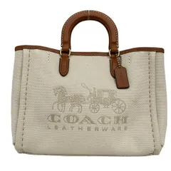 COACH(コーチ) トートバッグ美品  リース トート 28 CJ811 ベージュ×アイボリー×ブラウン レザー