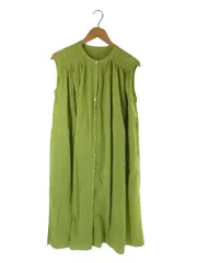 シップス SHIPS ワンピース シャツ バンドカラー ノースリーブ ギャザー 無地 黄緑 QQQ