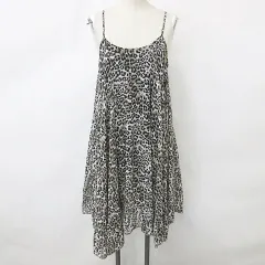 クリッツィア KRIZIA JEANS ワンピース キャミワンピ ひざ丈 アシンメトリー レオパード柄 黒 茶 白 ブラック ブラウン ホワイト M