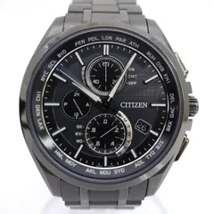 CITIZEN / シチズン ◆アテッサ エコドライブ電波 クロノグラフ ブラックチタン ブラック文字盤 H804-T019731 【メンズ/MEN/男性/ボーイズ/紳士】【腕時計/うでとけい/ウォッチ/Watch】 【クロノグラフ】 ブランド【中古】 