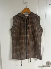 (日本ヴィンテージ)CHECK フード ベスト コットン35 M