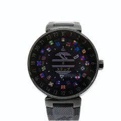 ≪値下げ≫【中古】LOUIS VUITTON ルイヴィトン QA002 タンブール ホライゾン ブラック 42ｍｍ 初代 スマートウォッチ デジタル文字盤 ラバーベルト ダミエ A2300946【無料ギフトラッピング承ります】