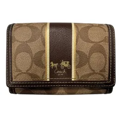 ♪3865 COACH コーチ シグネチャー 2つ折り財布　中チェック 中古 馬車　ヘリテージ L字ファスナー