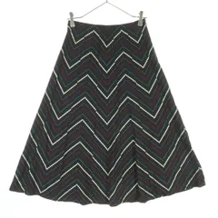 美品 Jocomomola ホコモモラ 総柄 ミモレ丈 フレアスカート 40 ブラック系 レディース 古着