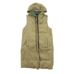 美品 ZARA ザラ フード付 リバーシブル ロング 中綿ベスト M ブラウン カーキ レディース 古着